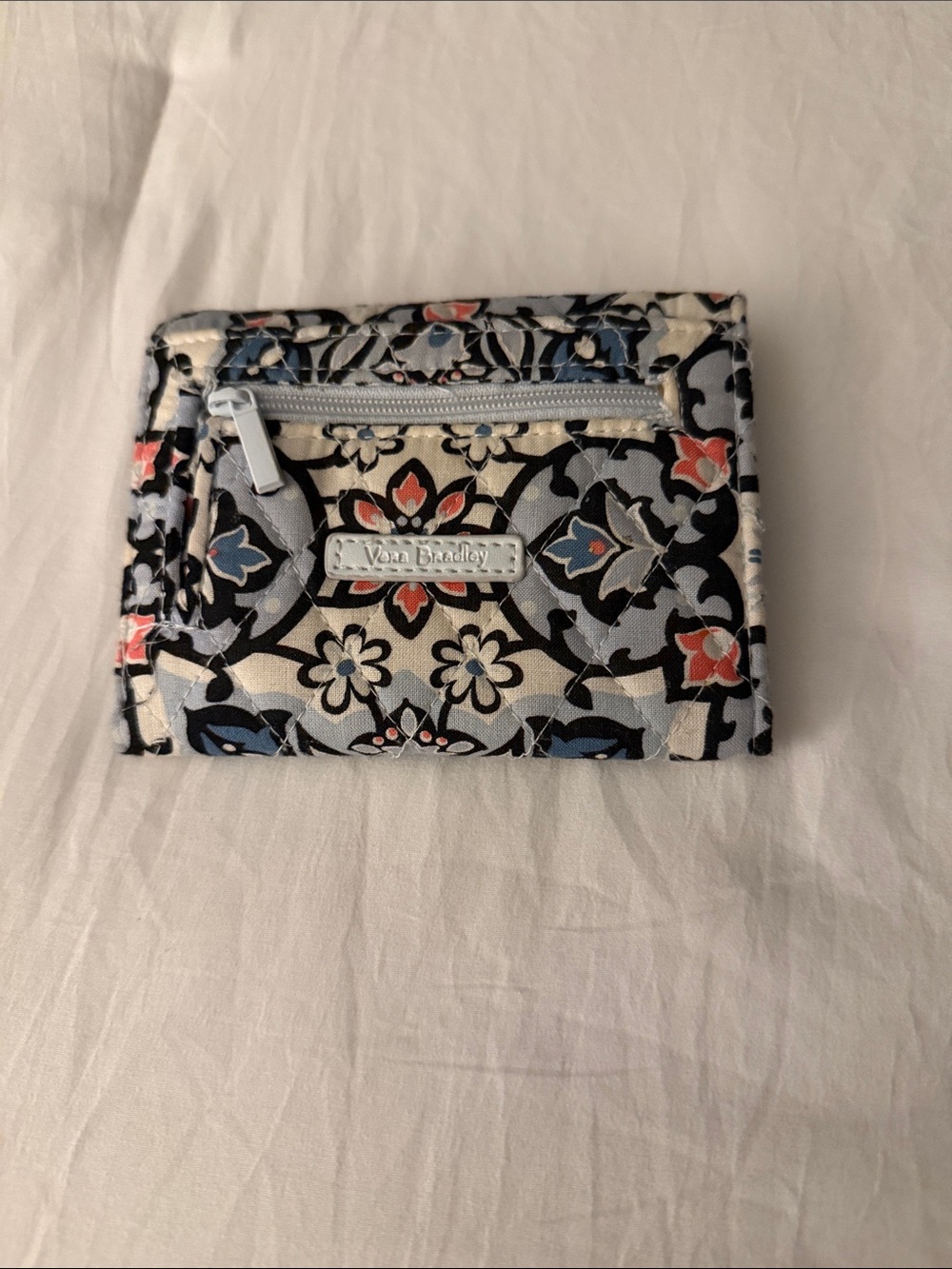 Vera Bradley Black, Blue & Coral Floral Quilted Fold Wallet